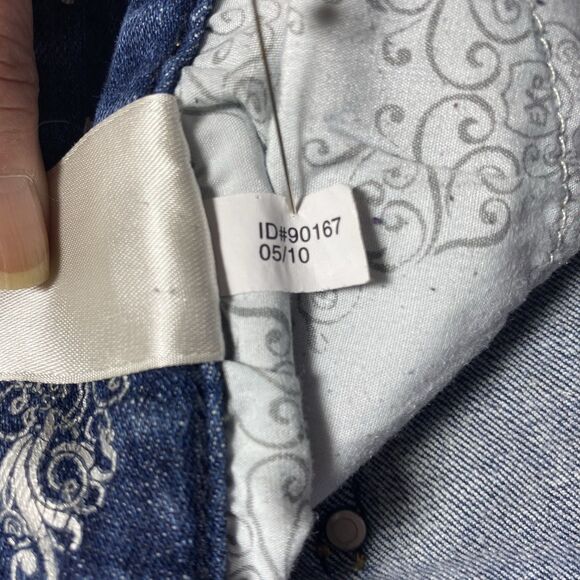 EXPRESS STELLA Jeans Low Rise Bootcut Dark Wash Embroidered Denim Womens 10 Blue - Picture 10 of 11